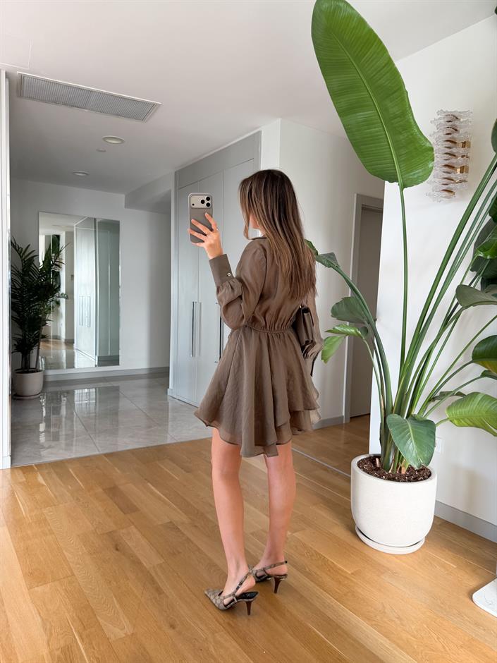 Daniella Volanlı Mini Elbise - Haki 