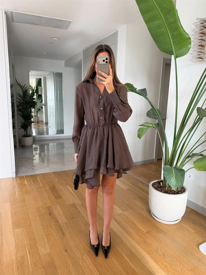 Daniella Volanlı Mini Elbise - Kahve