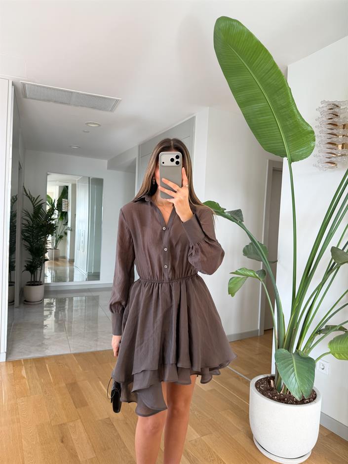 Daniella Volanlı Mini Elbise - Kahve
