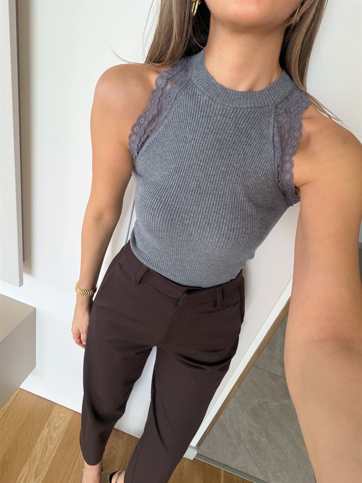 Dantel Detaylı Atlet - Gri