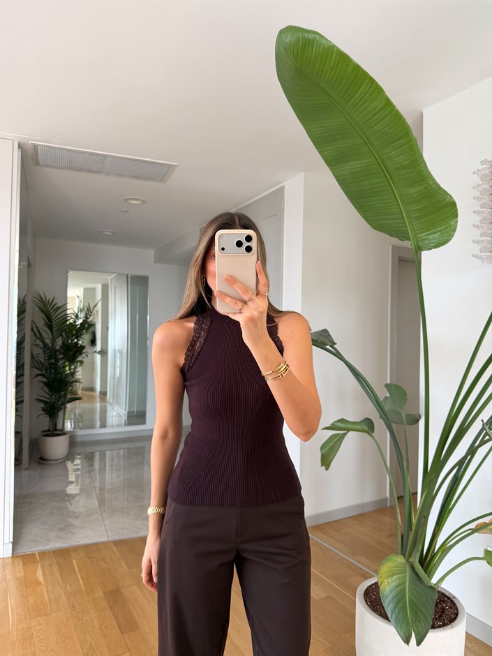 Dantel Detaylı Atlet - Kahve