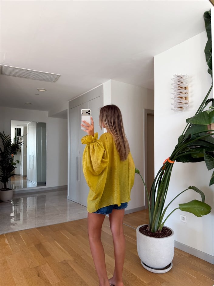 Dantel Detaylı Bağlamalı Gömlek - Yağ Yeşili 
