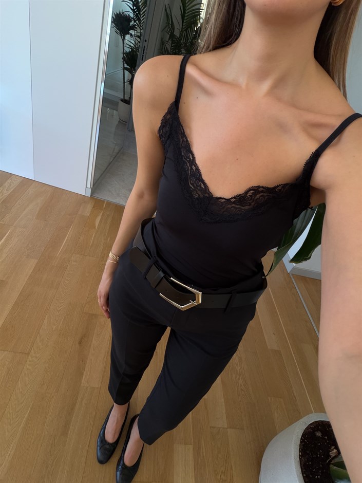 Dantel Detaylı Bodysuit - Siyah