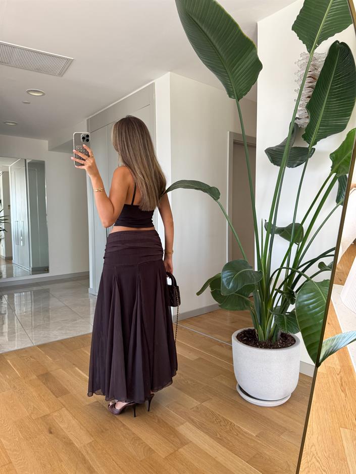 Dantel Detaylı Crop - Kahve