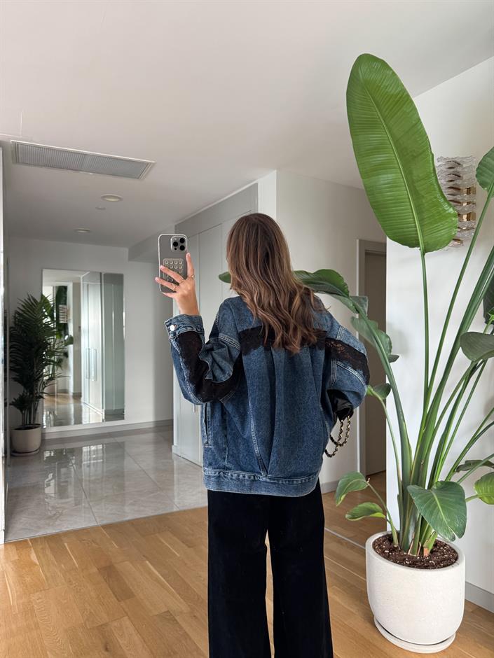 Dantel Detaylı Denim Ceket 