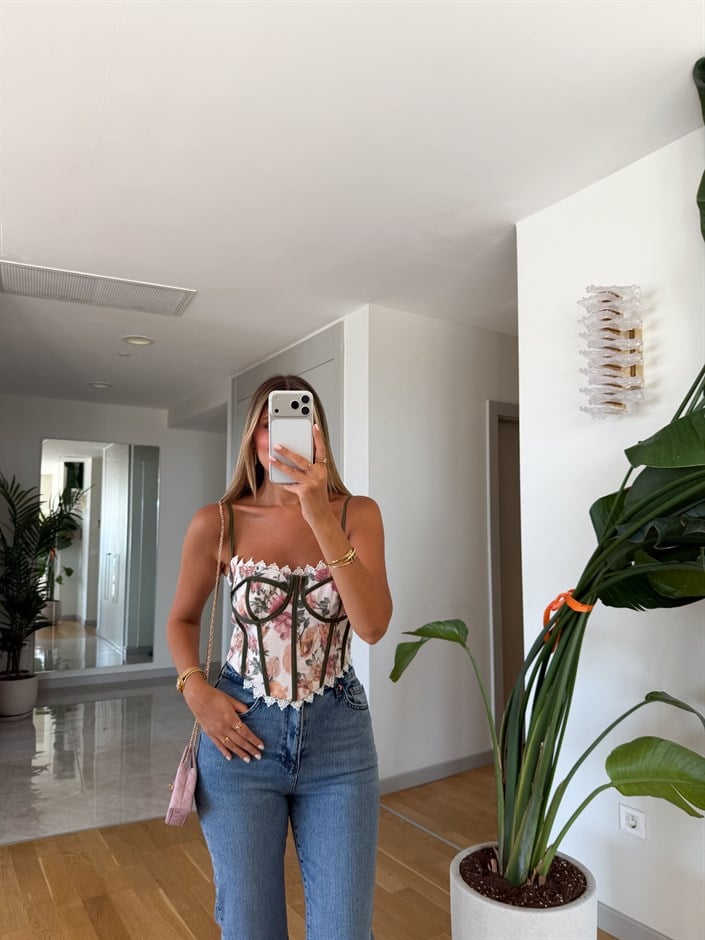 Dantel Detaylı Floral Büstiyer 