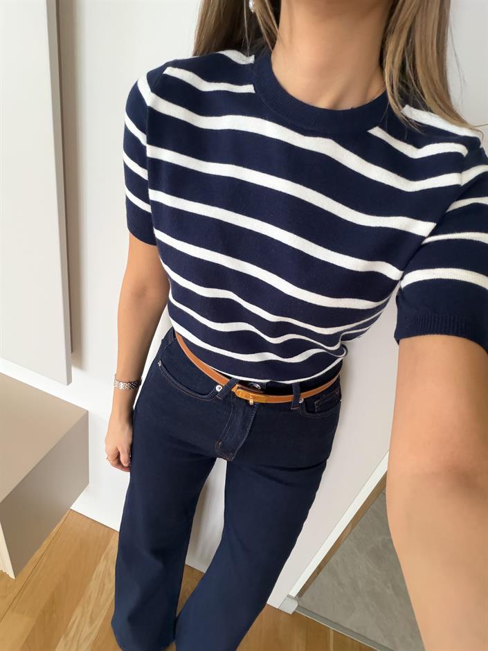 Darley Kısa Kollu Çizgili Triko - Lacivert