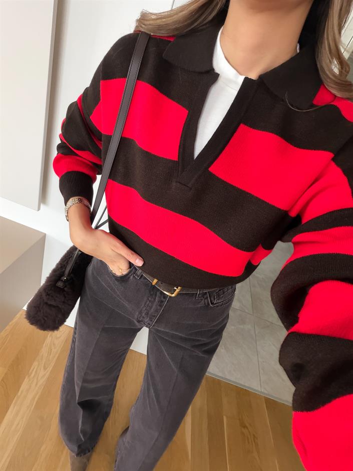 Davis Çizgili Polo Yaka Kazak