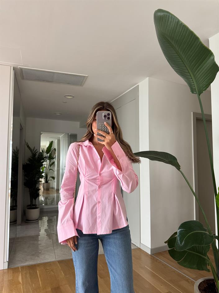 Depot Pileli Belden Oturan Gömlek - Pembe