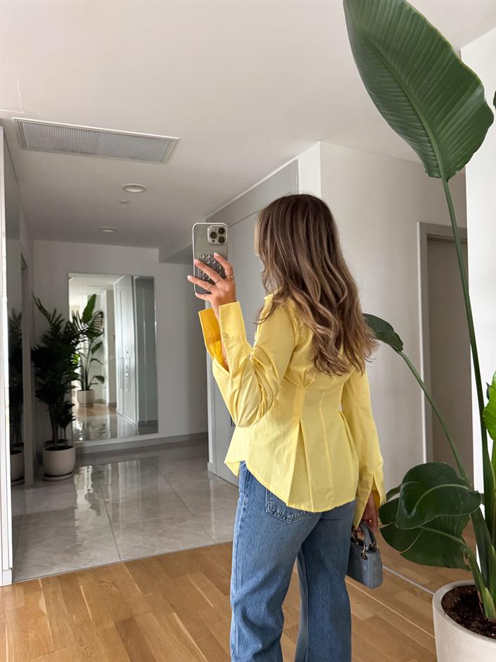 Depot Pileli Belden Oturan Gömlek - Sarı