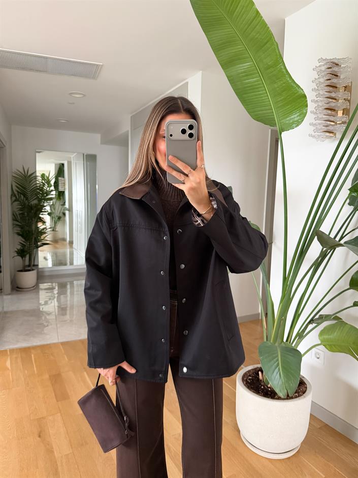 Deri Yaka Ekose Astarlı Ceket