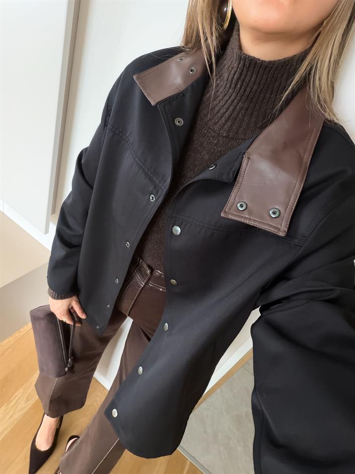 Deri Yaka Ekose Astarlı Ceket