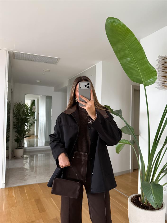 Deri Yaka Ekose Astarlı Ceket