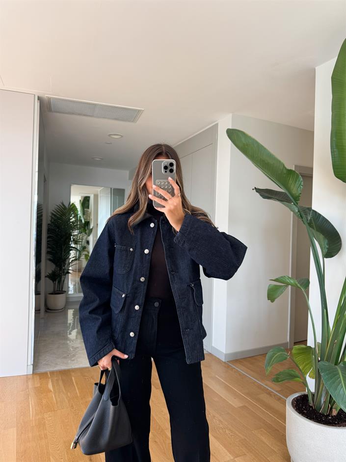 Deri Yakalı Kot Ceket 