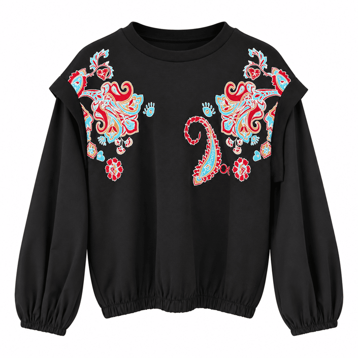 Desenli Sweatshirt - Siyah