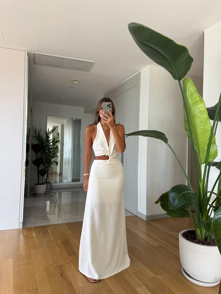 Devon Cupro Midi Elbise - Ekru