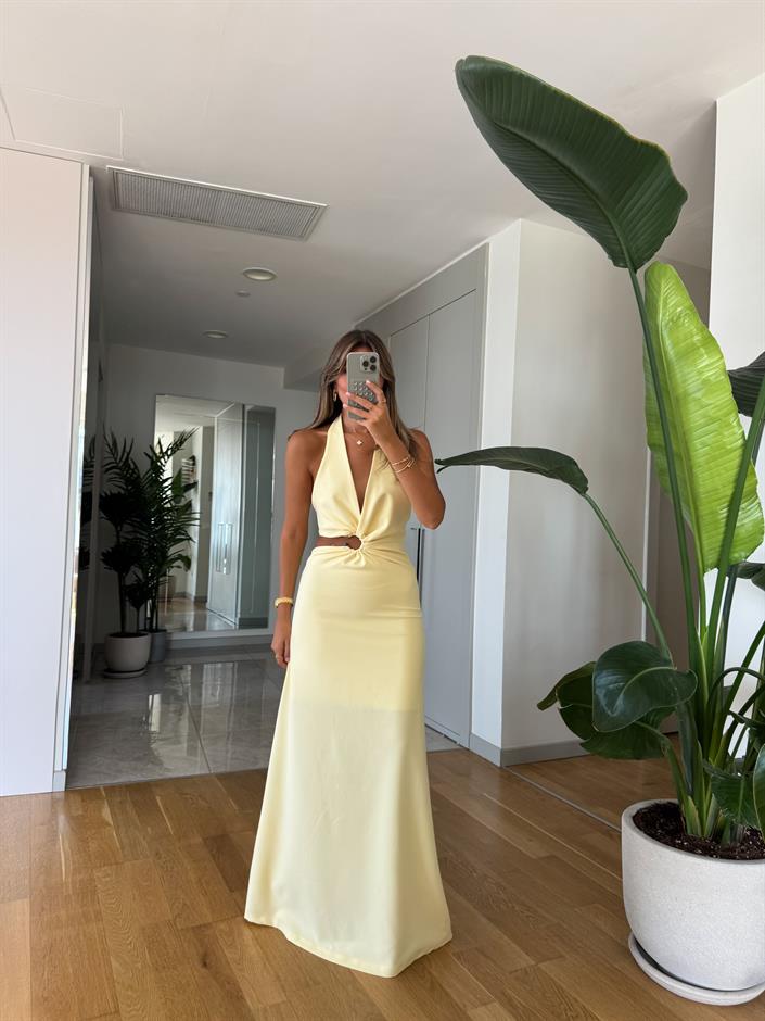 Devon Cupro Midi Elbise - Sarı