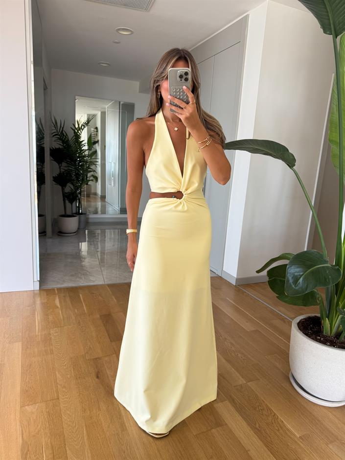 Devon Cupro Midi Elbise - Sarı