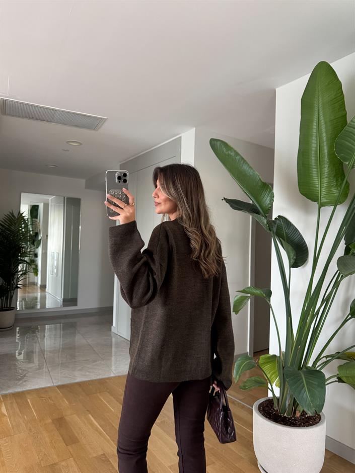 Diana Cepli Düğmeli Hırka - Kahve