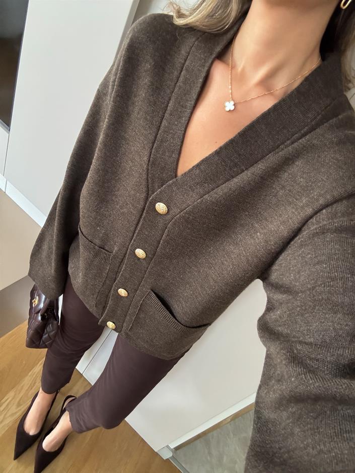 Diana Cepli Düğmeli Hırka - Kahve