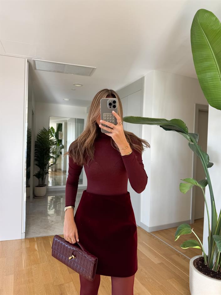 Dilvin Balıkçı Yaka Kaşmir Bluz - Bordo