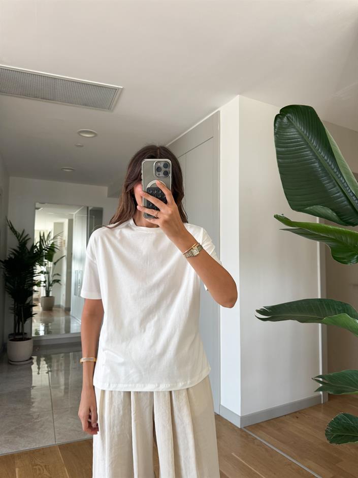 Dilvin Basic Tişört-Ekru