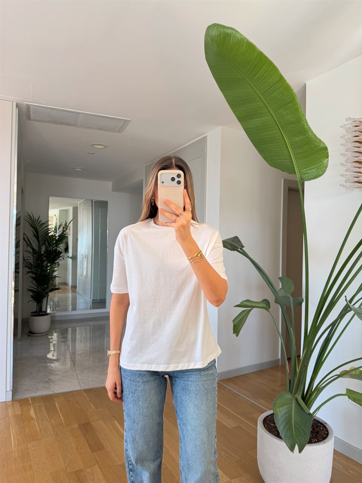 Dilvin Basic Tişört-Ekru