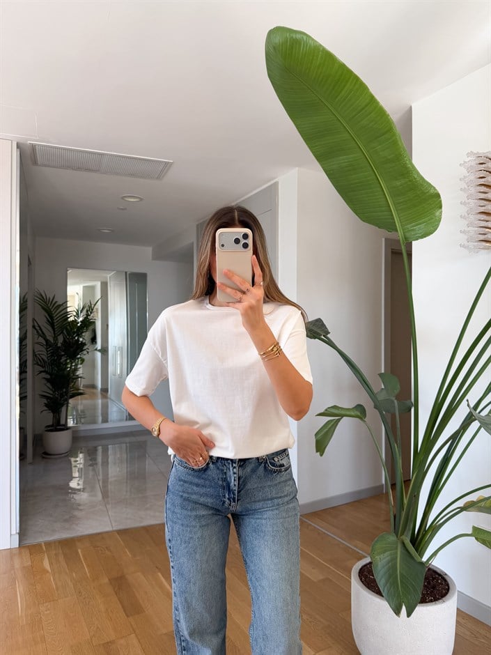 Dilvin Basic Tişört-Ekru