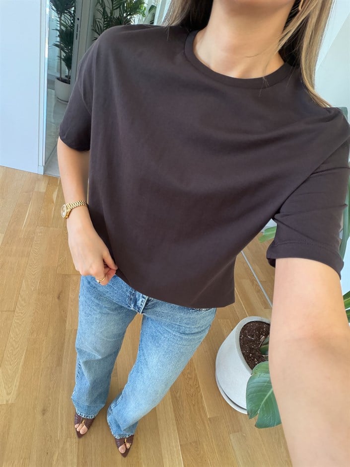 Dilvin Basic Tişört - Koyu Kahve