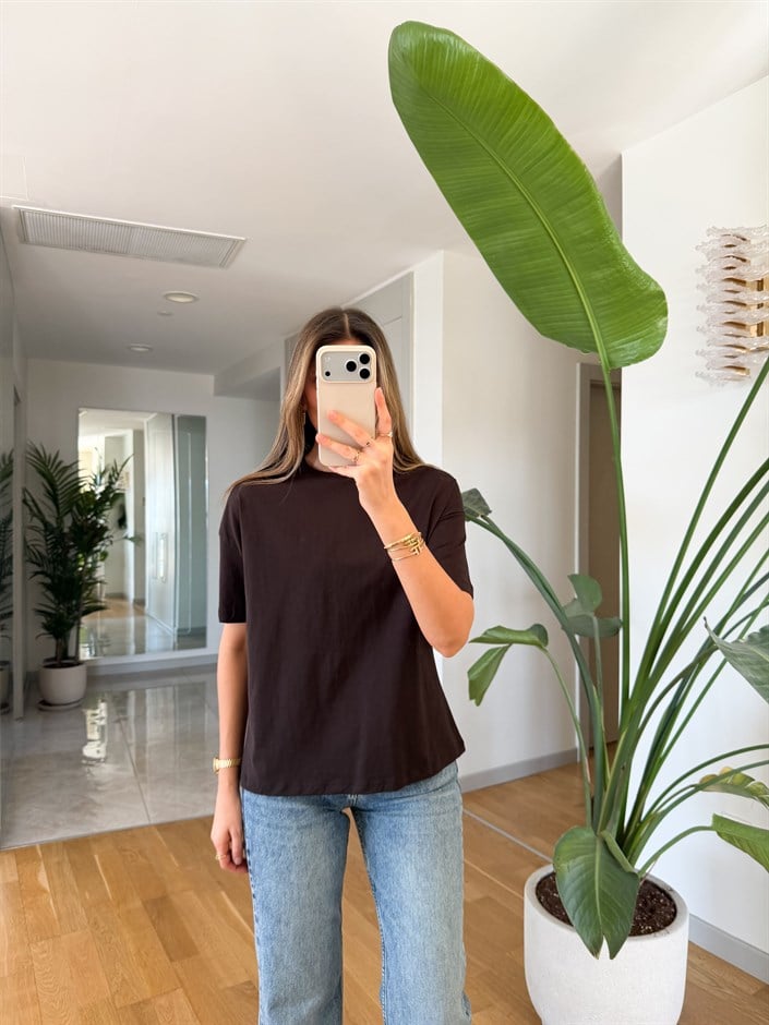 Dilvin Basic Tişört - Koyu Kahve