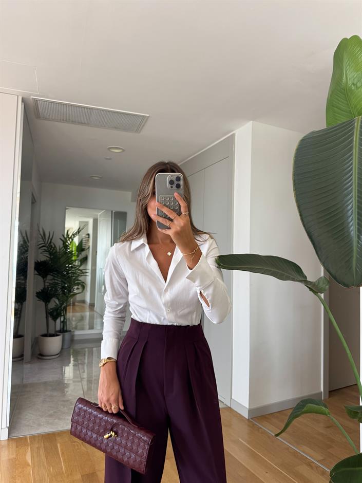 Dilvin Bele Oturan Basic Gömlek - Beyaz