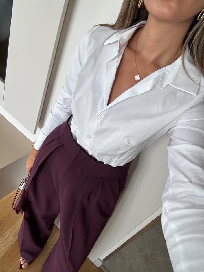 Dilvin Bele Oturan Basic Gömlek - Beyaz