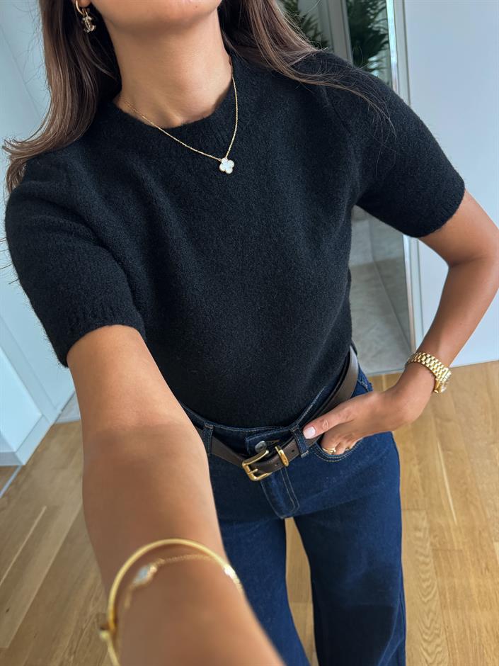 Dilvin Bisiklet Yaka Kısa Kollu Triko-Siyah