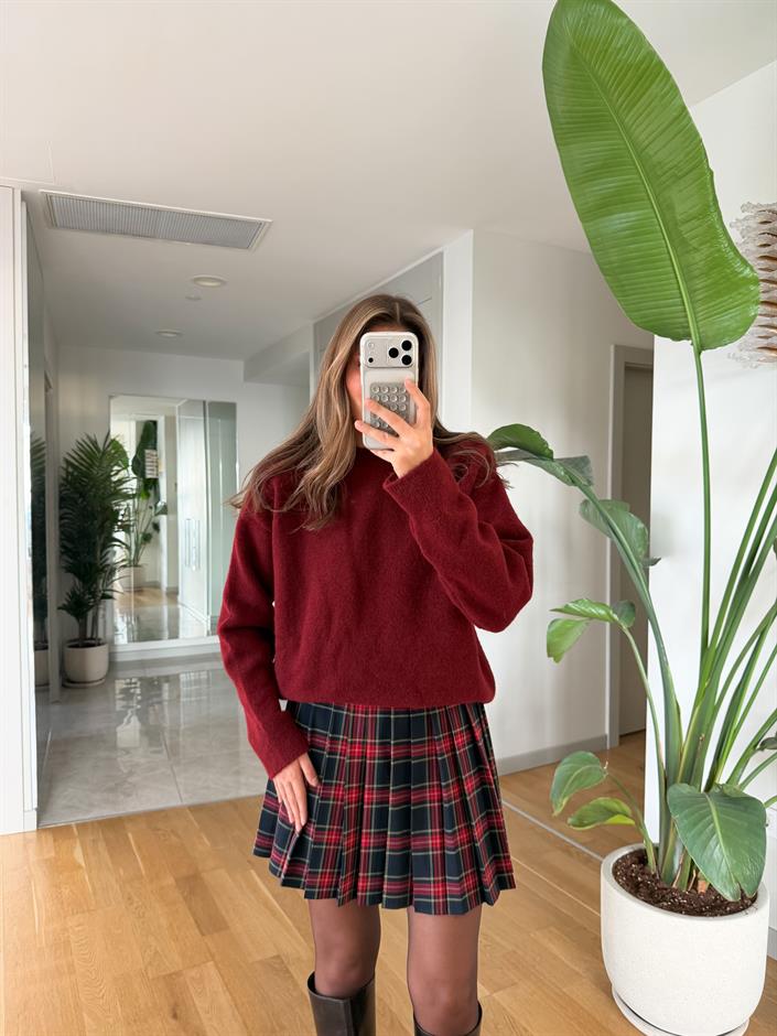 Dilvin Bisiklet Yaka Yumoş Kazak - Bordo