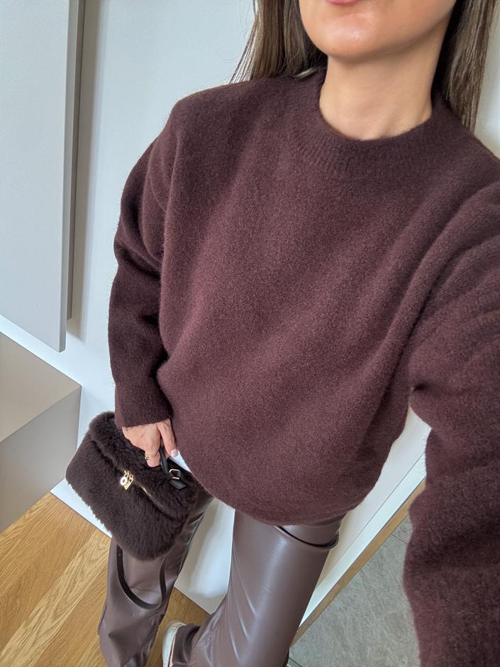 Dilvin Bisiklet Yaka Yumoş Kazak - Kahve