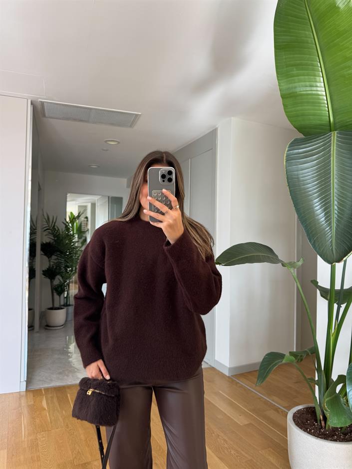 Dilvin Bisiklet Yaka Yumoş Kazak - Kahve