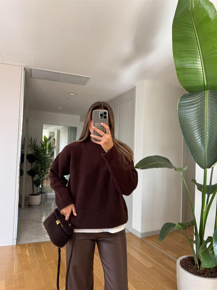 Dilvin Bisiklet Yaka Yumoş Kazak - Kahve