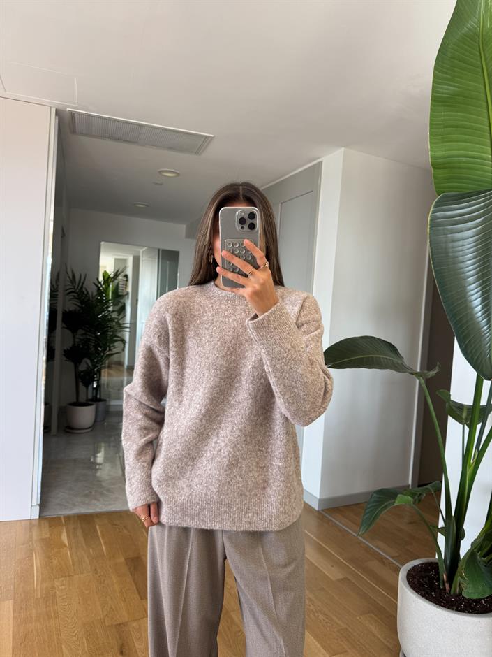 Dilvin Bisiklet Yaka Yumoş Kazak - Vizon