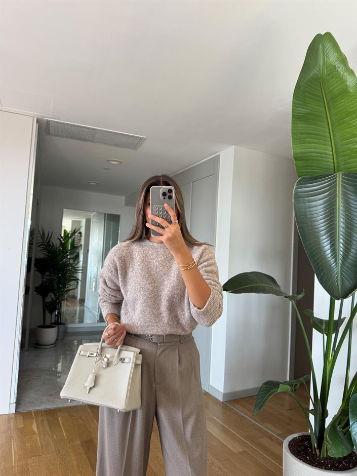 Dilvin Bisiklet Yaka Yumoş Kazak - Vizon