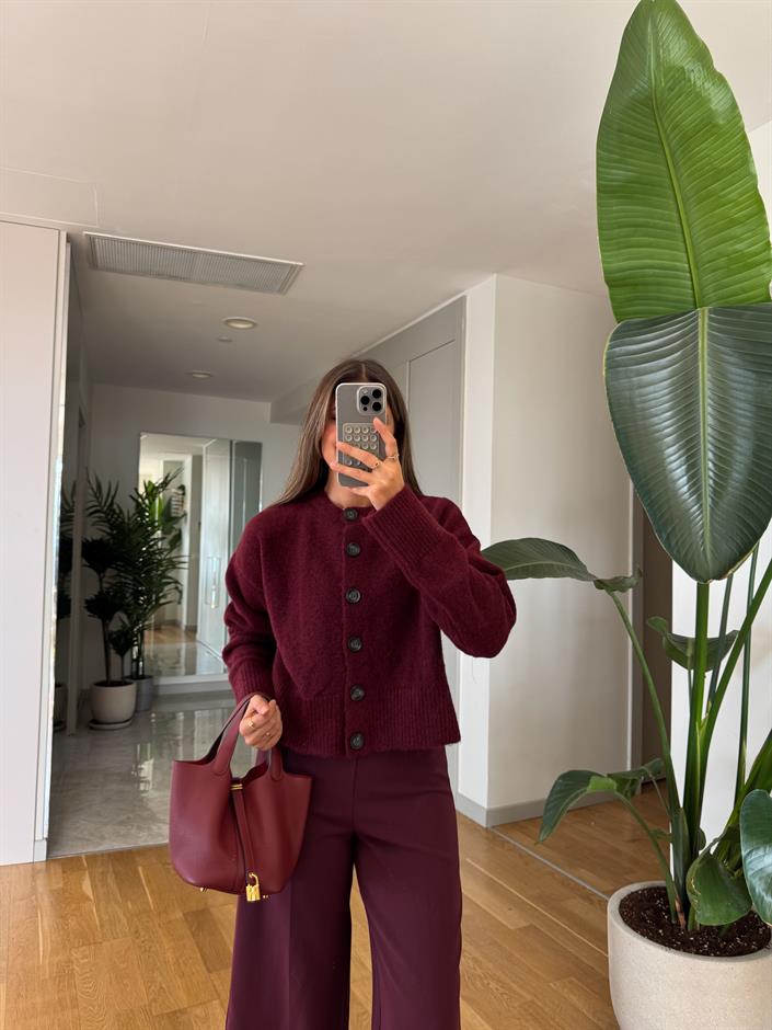 Dilvin Düğmeli Hırka - Bordo