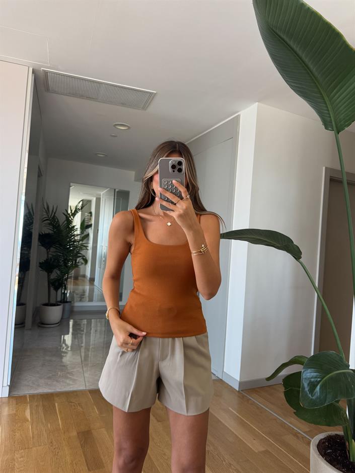 Dilvin Fitilli Askılı Atlet - Açık Kiremit