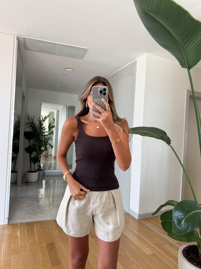 Dilvin Fitilli Askılı Atlet - Koyu Kahve