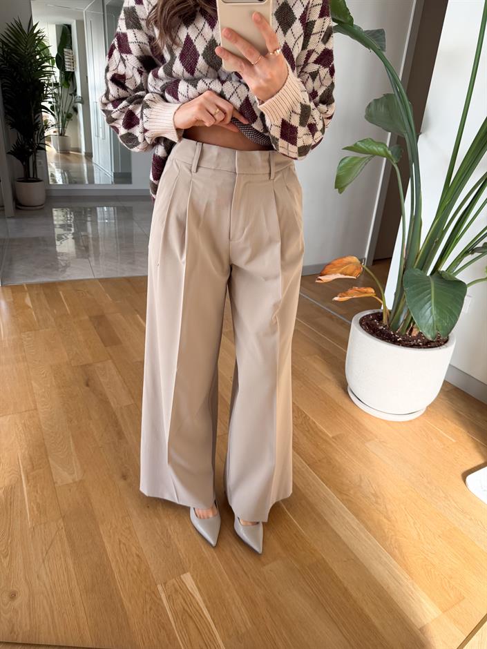 Dilvin Geniş Paçalı Pantolon - Açık Bej