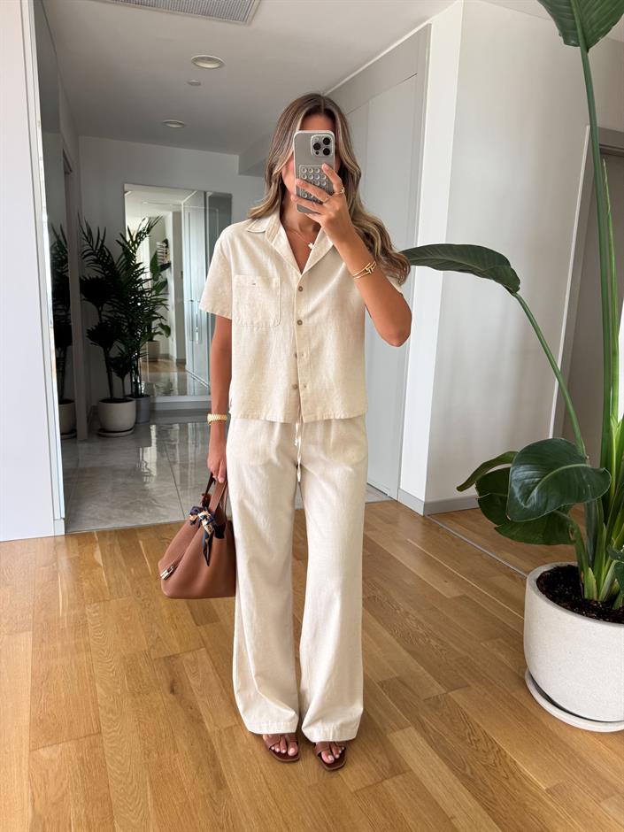 Dilvin Gömlek Pantolon Takım - Ekru