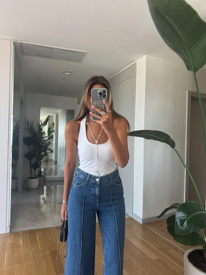 Dilvin Halter Yaka Bluz - Beyaz