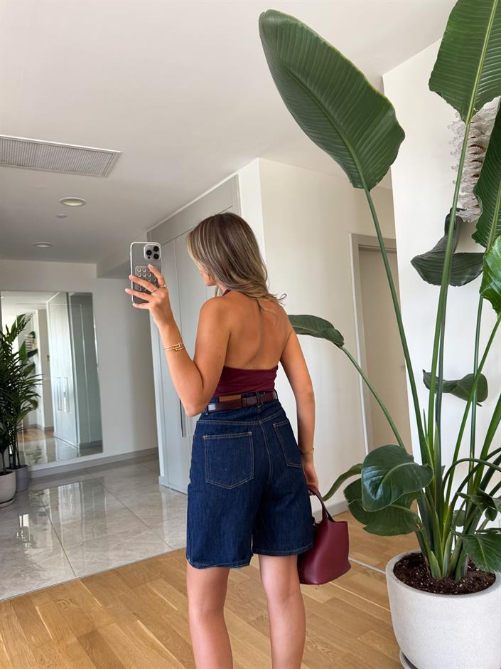 Dilvin Halter Yaka Bluz - Bordo