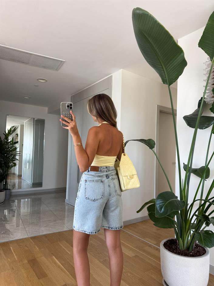 Dilvin Halter Yaka Bluz - Sarı