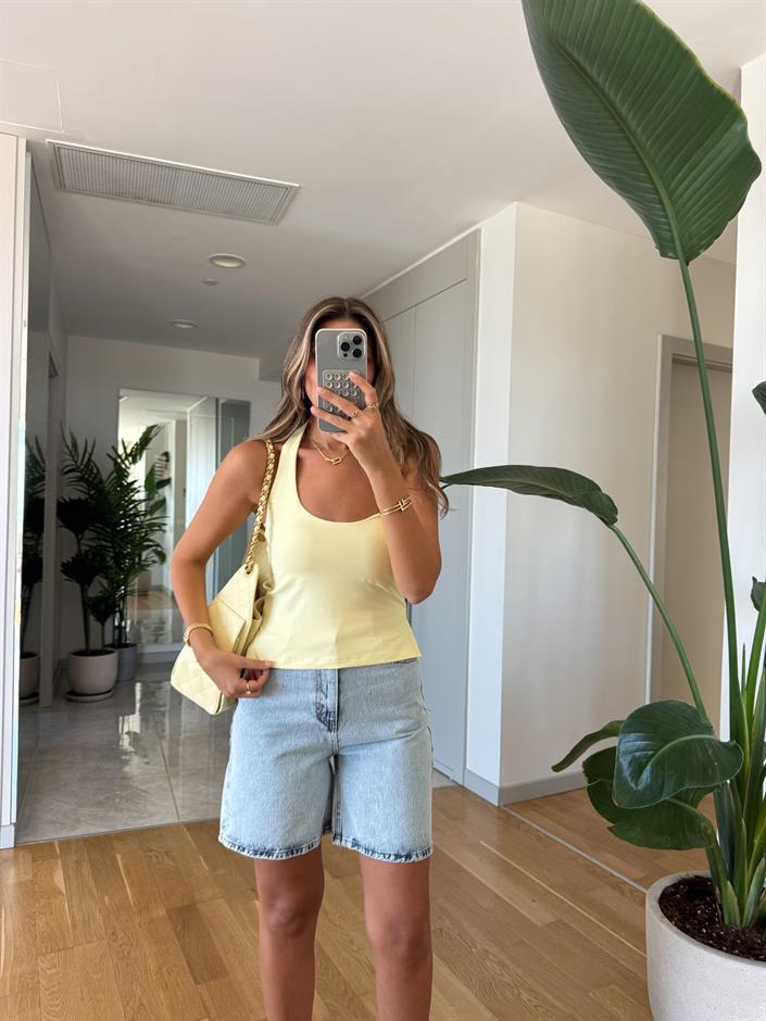 Dilvin Halter Yaka Bluz - Sarı