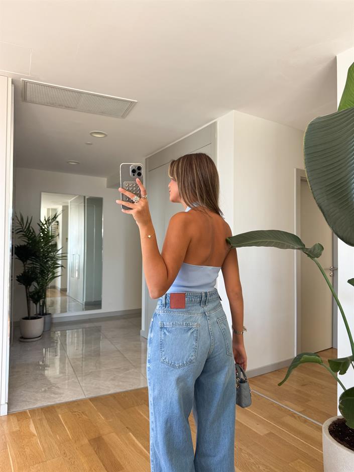 Dilvin Halter Yaka Triko Bluz - Mavi 