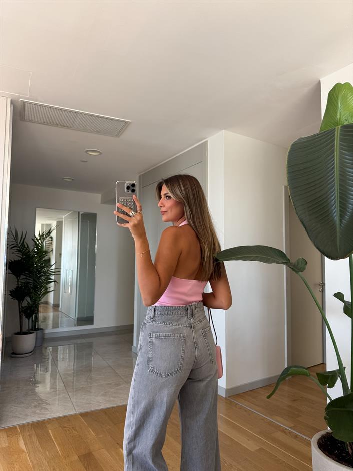 Dilvin Halter Yaka Triko Bluz - Pembe